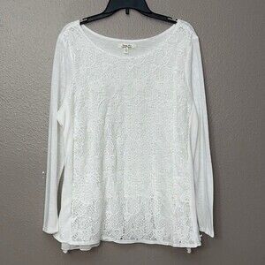 Krazy Kat Womans XL White lace front long sleeve Layered look top.